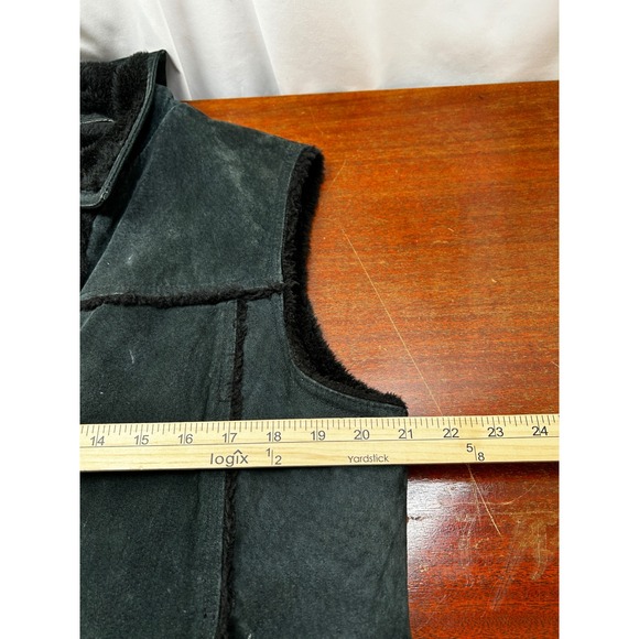 D'Carlo Leather Shearling Vest Women L Forest Green Black Lined Zip Winter Wear - Picture 10 of 11